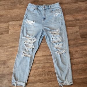 American Eagle Ultra-Distressed Stretch Curvy Mom Jeans - Size 10